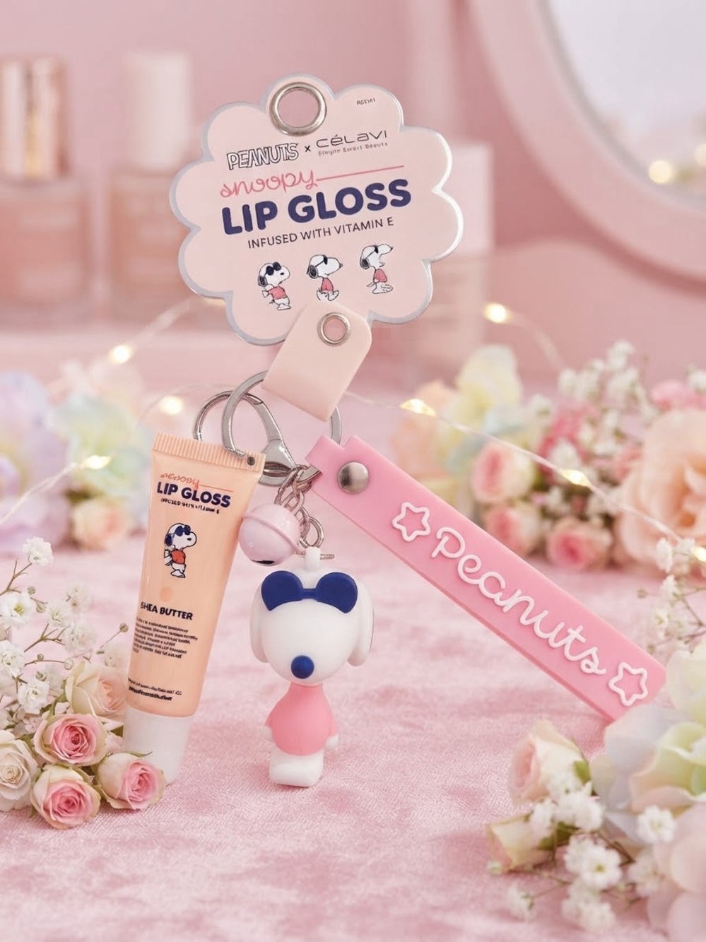 Peanuts Snoopy Pink Lip Gloss Keychain with Strap
